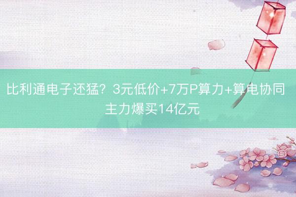 比利通电子还猛？3元低价+7万P算力+算电协同   主力爆买14亿元