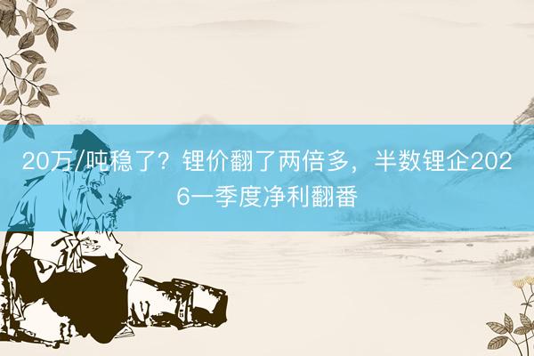 20万/吨稳了？锂价翻了两倍多，半数锂企2026一季度净利翻番