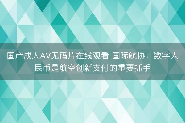 国产成人AV无码片在线观看 国际航协：数字人民币是航空创新支付的重要抓手