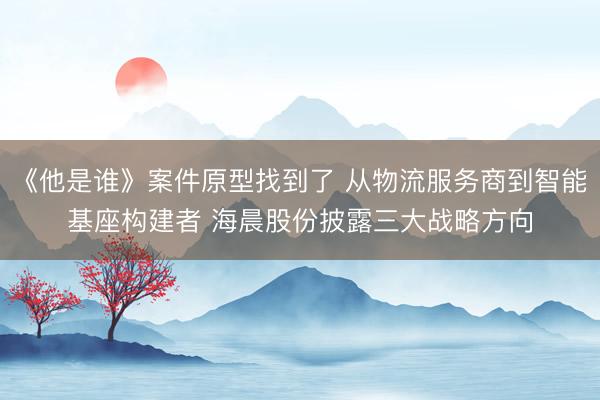 《他是谁》案件原型找到了 从物流服务商到智能基座构建者 海晨股份披露三大战略方向