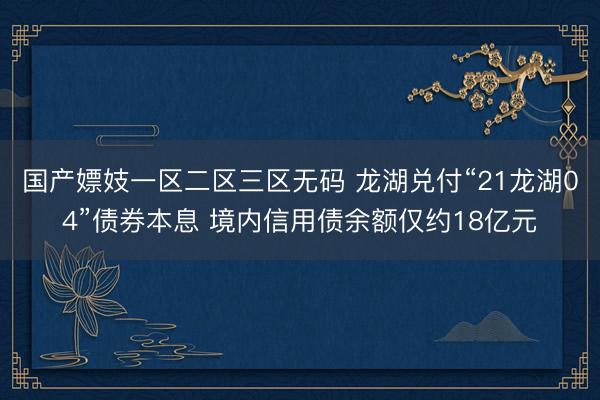 国产嫖妓一区二区三区无码 龙湖兑付“21龙湖04”债券本息 境内信用债余额仅约18亿元