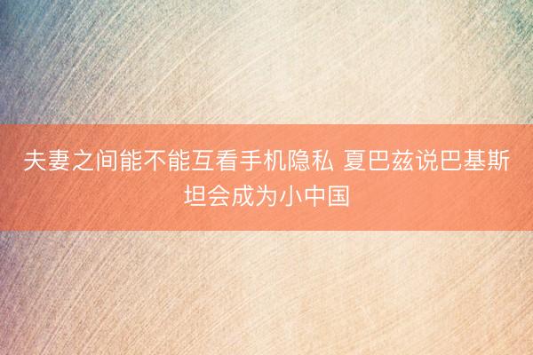 夫妻之间能不能互看手机隐私 夏巴兹说巴基斯坦会成为小中国