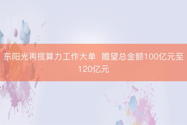 东阳光再揽算力工作大单  瞻望总金额100亿元至120亿元