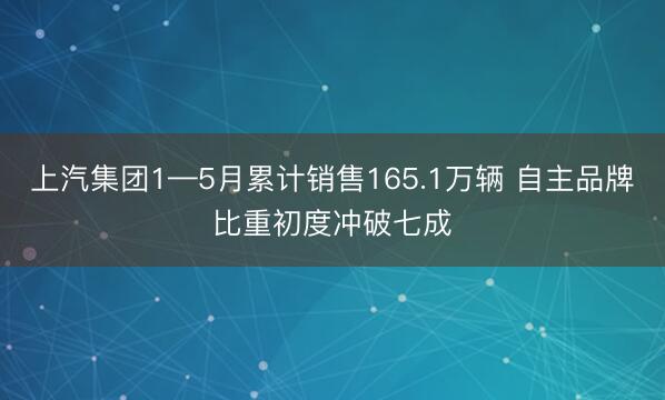 上汽集团1—5月累计销售165.1万辆 自主品牌比重初度冲破七成