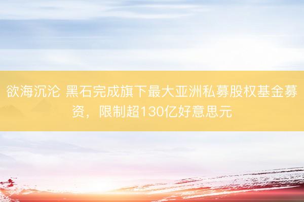 欲海沉沦 黑石完成旗下最大亚洲私募股权基金募资，限制超130亿好意思元