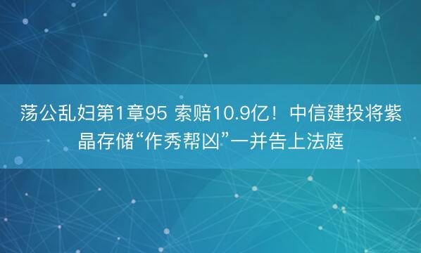 荡公乱妇第1章95 索赔10.9亿！中信建投将紫晶存储“作秀帮凶”一并告上法庭