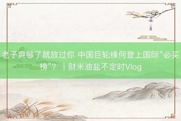 老子爽够了就放过你 中国巨轮缘何登上国际“必买榜”？｜财米油盐不定时Vlog