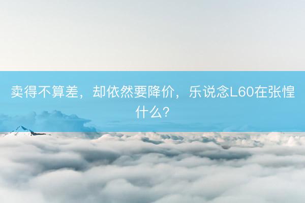 卖得不算差，却依然要降价，乐说念L60在张惶什么？